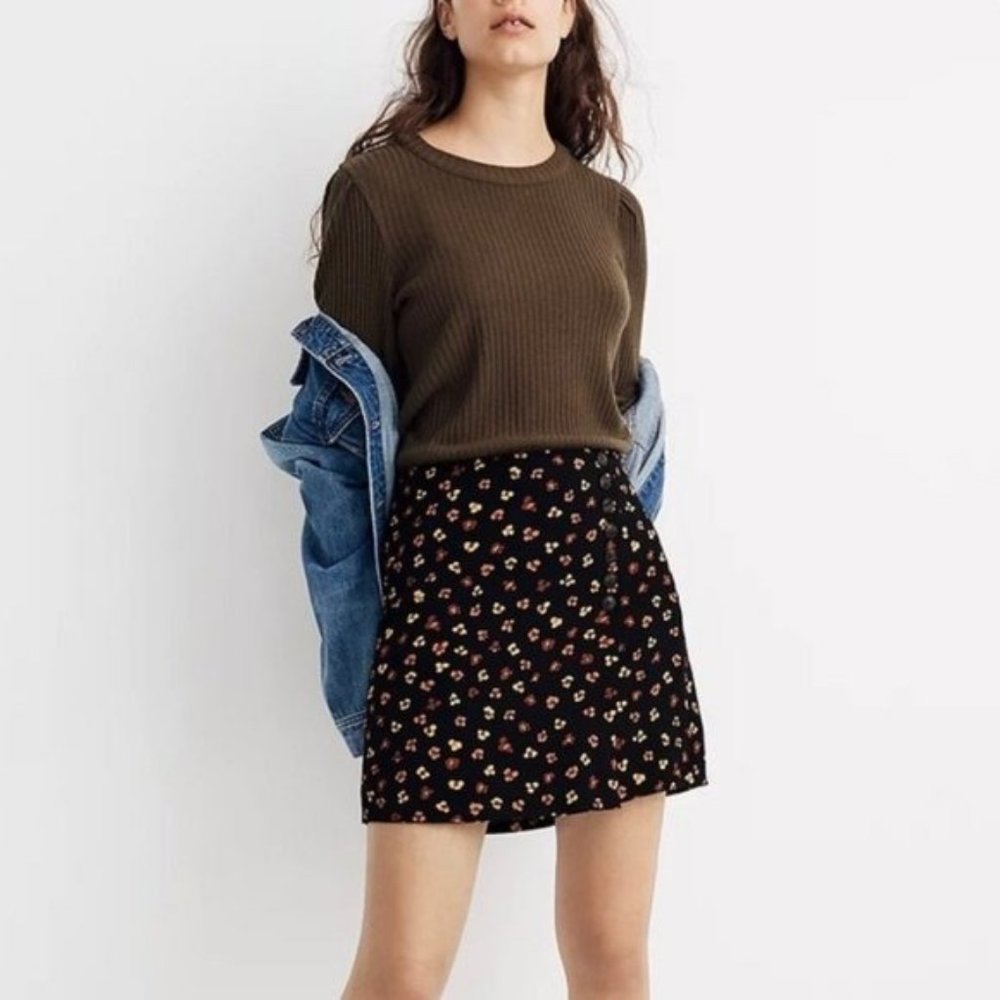 Madewell Black Floral Mini Skirt with Multi-Colored Print